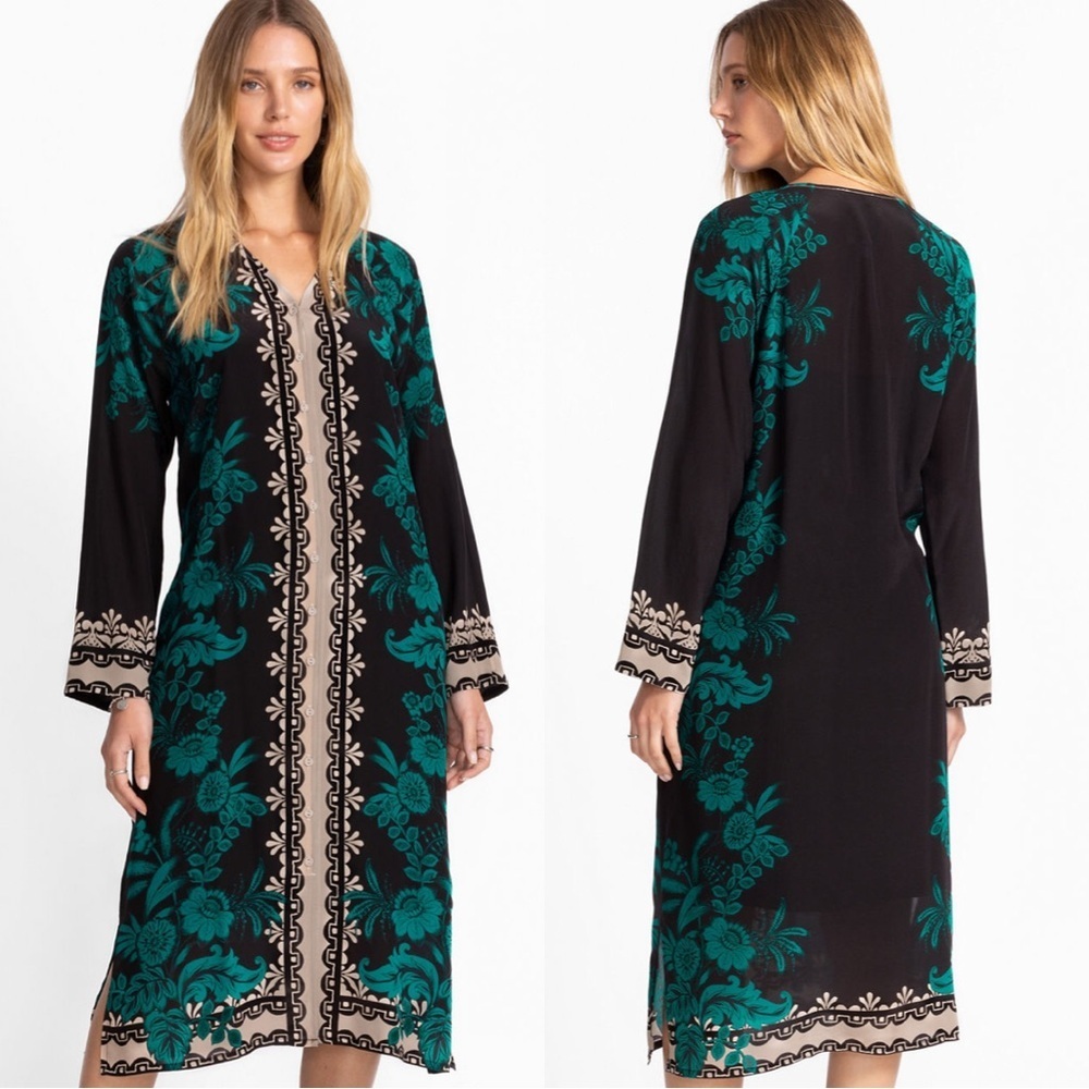 Johnny Was Silk Button Front Midi Dress | Size XS | NWT | Floral Boho Luxe